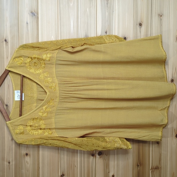 Parsley & Sage Tops Parsley Sage Womens Top Large Yellow Embroidered Boho Blouse Poshmark